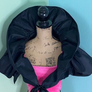 Elizabeth Mason Couture Black Ruffled Shrug with Silk Ribbon Tie